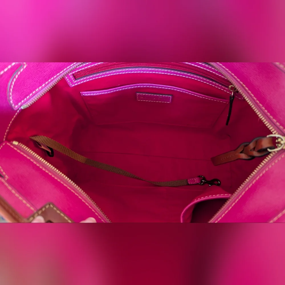 Dooney & Bourke Pink And Brown Leather Leisure Shopper Tote - Picture 8 of 12